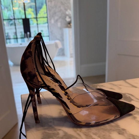 SCHUTZ Black and Tan Striped Heels - Picture 2 of 4